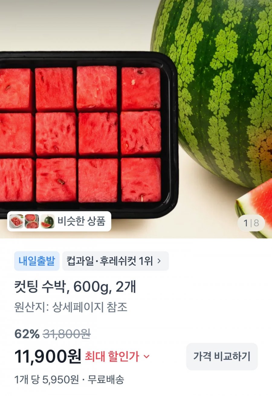 컷팅 수박 600g 2개(11,900원/무료)