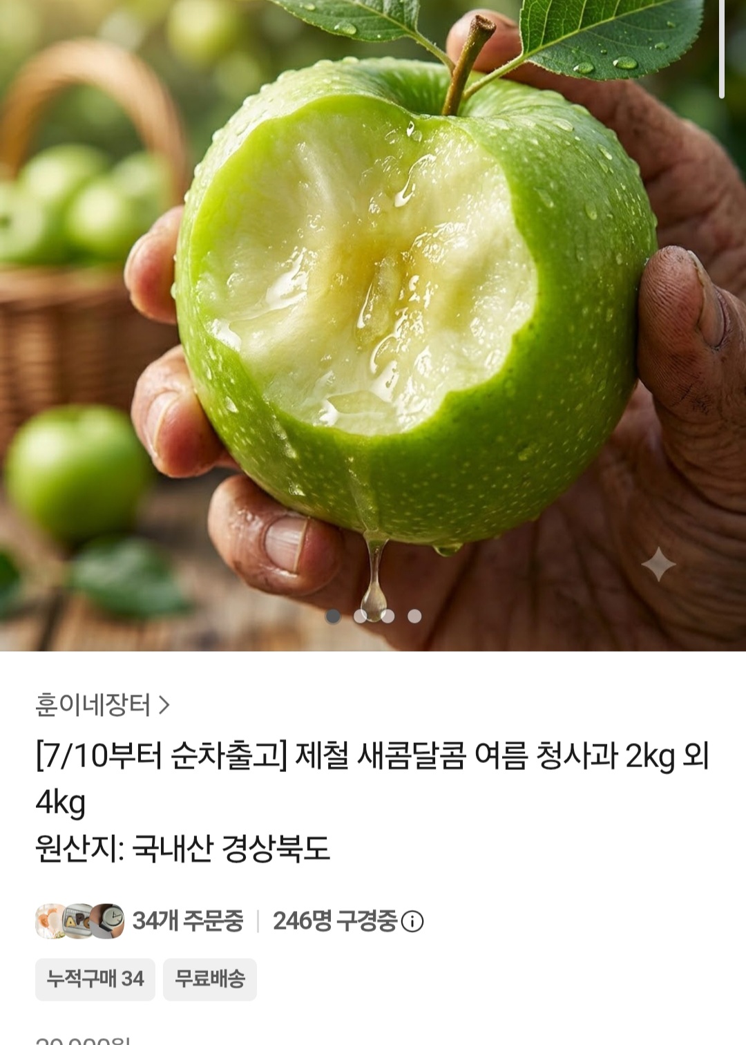 제철 새콤달콤 여름 청사과 2kg (9,900원 / 무배)