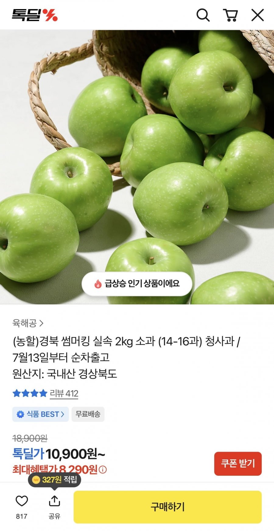 경북 썸머킹 사과 2kg (8,290원/무배)