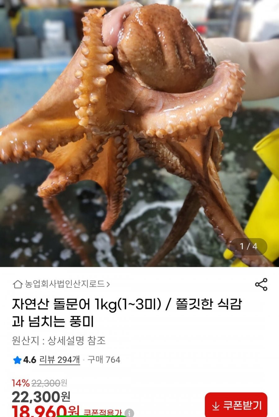 자연산 돌문어 1kg (18,960원 / 무배)