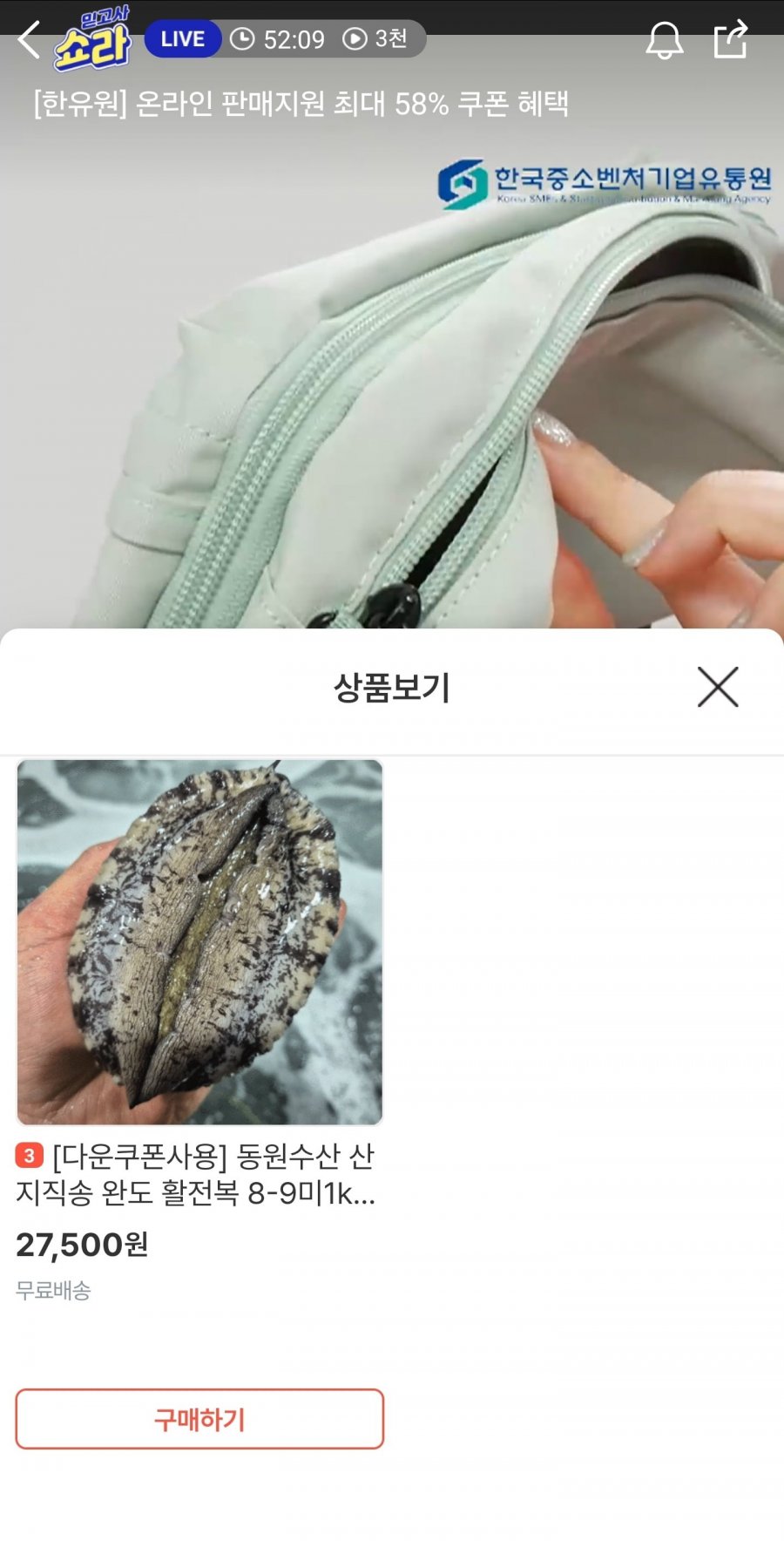 산지직송 완도 활전복 8-9미1kg+손질솔 증정 (11,550원/무료)