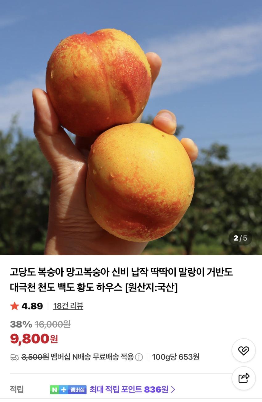 망고복숭아 1.5kg 10~12과 9,800원