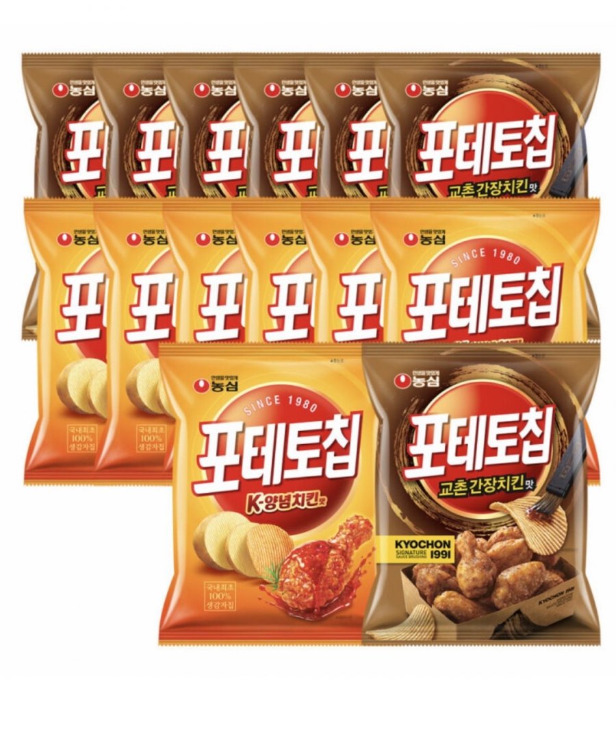 농심 포테토칩 교촌간장치킨맛 7개+K양념치킨 7개 (14,240원/무료)