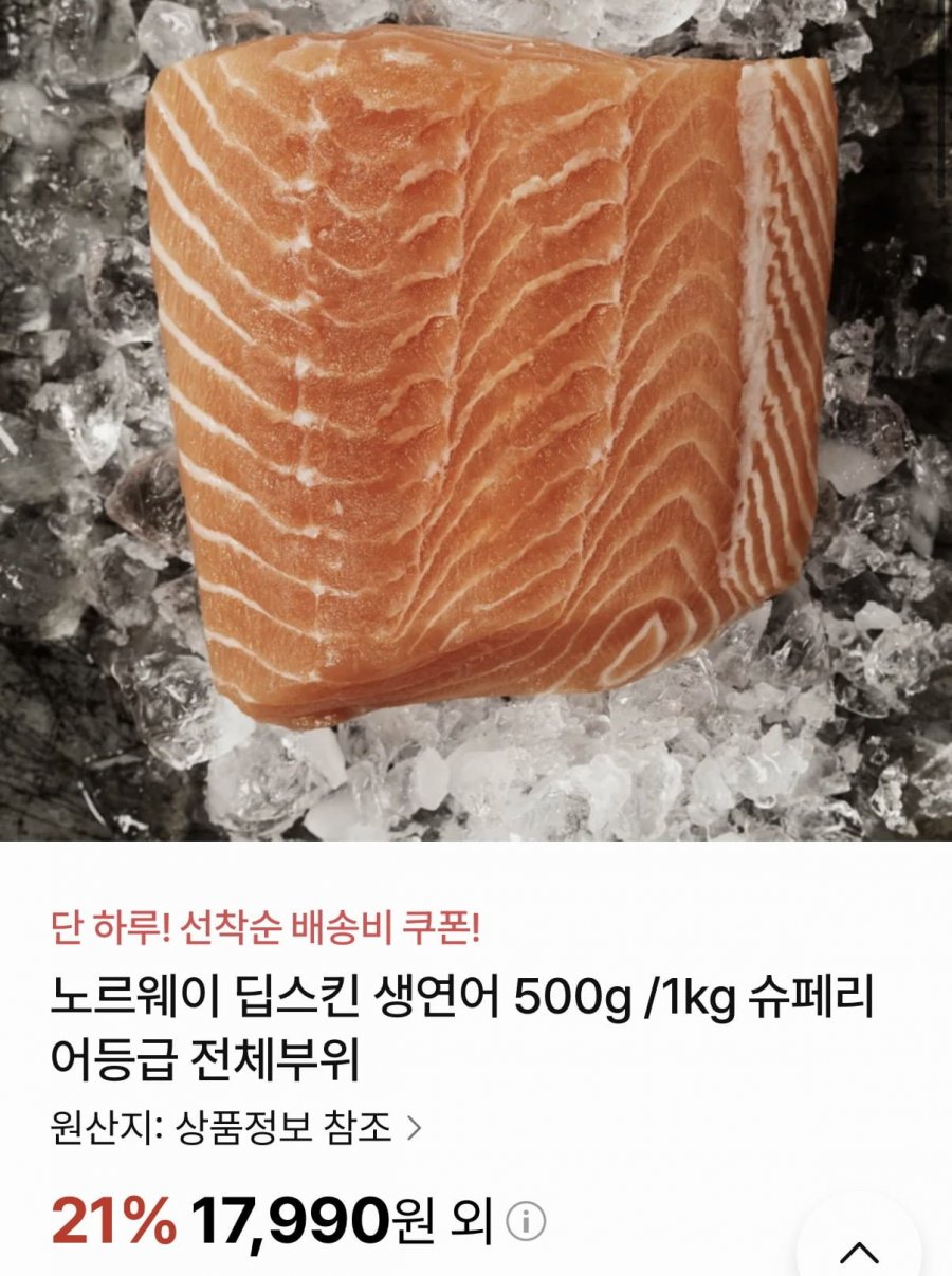 노르웨이 딥스킨 생연어 500g (17,990원/무료)