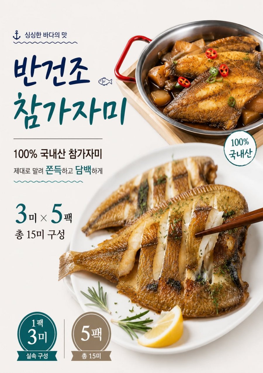 햇썹국내 반건조 참가자미 3마리 5팩 총15마리( 24,750/무배)