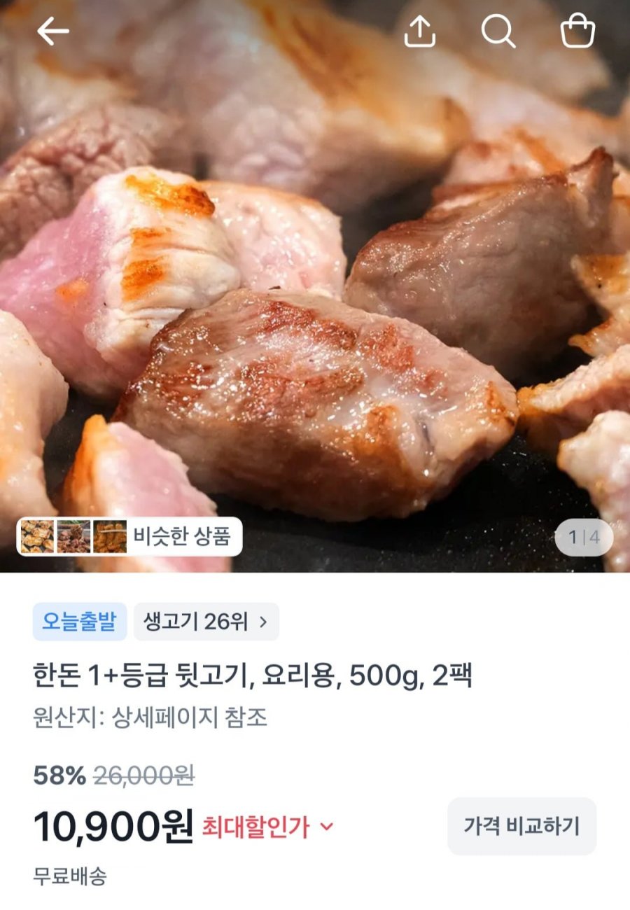 한돈 1+등급 뒷고기 500g 2팩 (10,900원/무료)