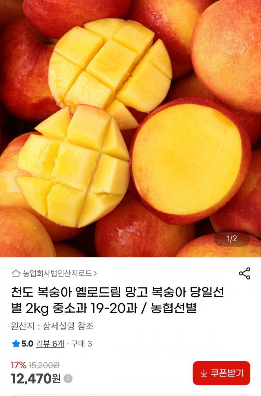 옐로드림 망고 복숭아 2kg (12,470원 / 무배)