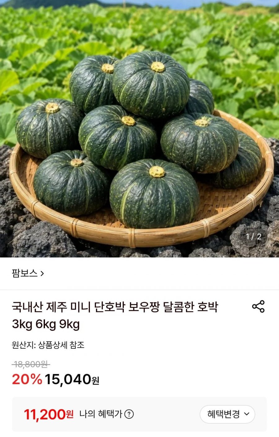 국내산 제주 미니 단호박 6kg 로얄과 (11,200원/무료)