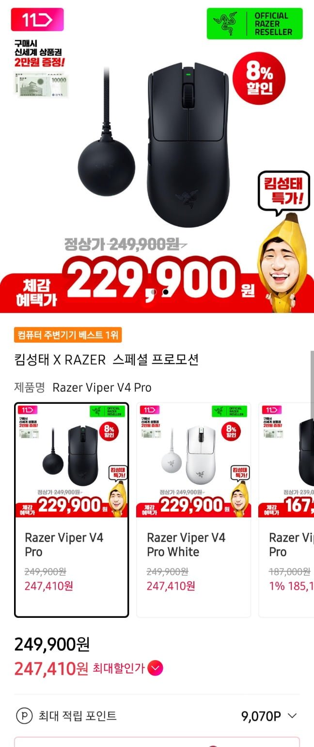 Razer viper v4 pro 게이밍 마우스 및 다양 (229,000원/무료)