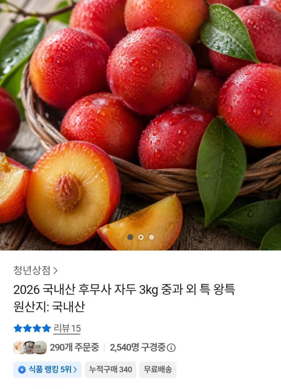 2026 후무사 자두 3kg 중과 (15,790원 / 무배)