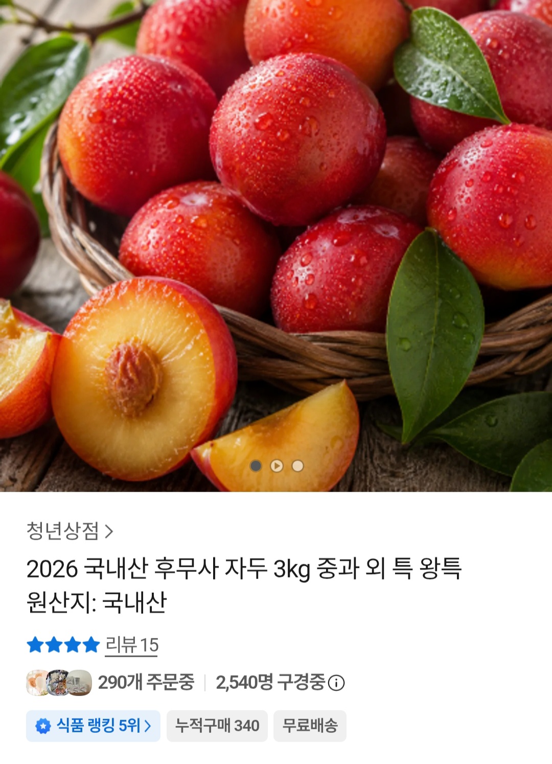 국내산 후무산 자두 3kg (15,790원 / 무배)