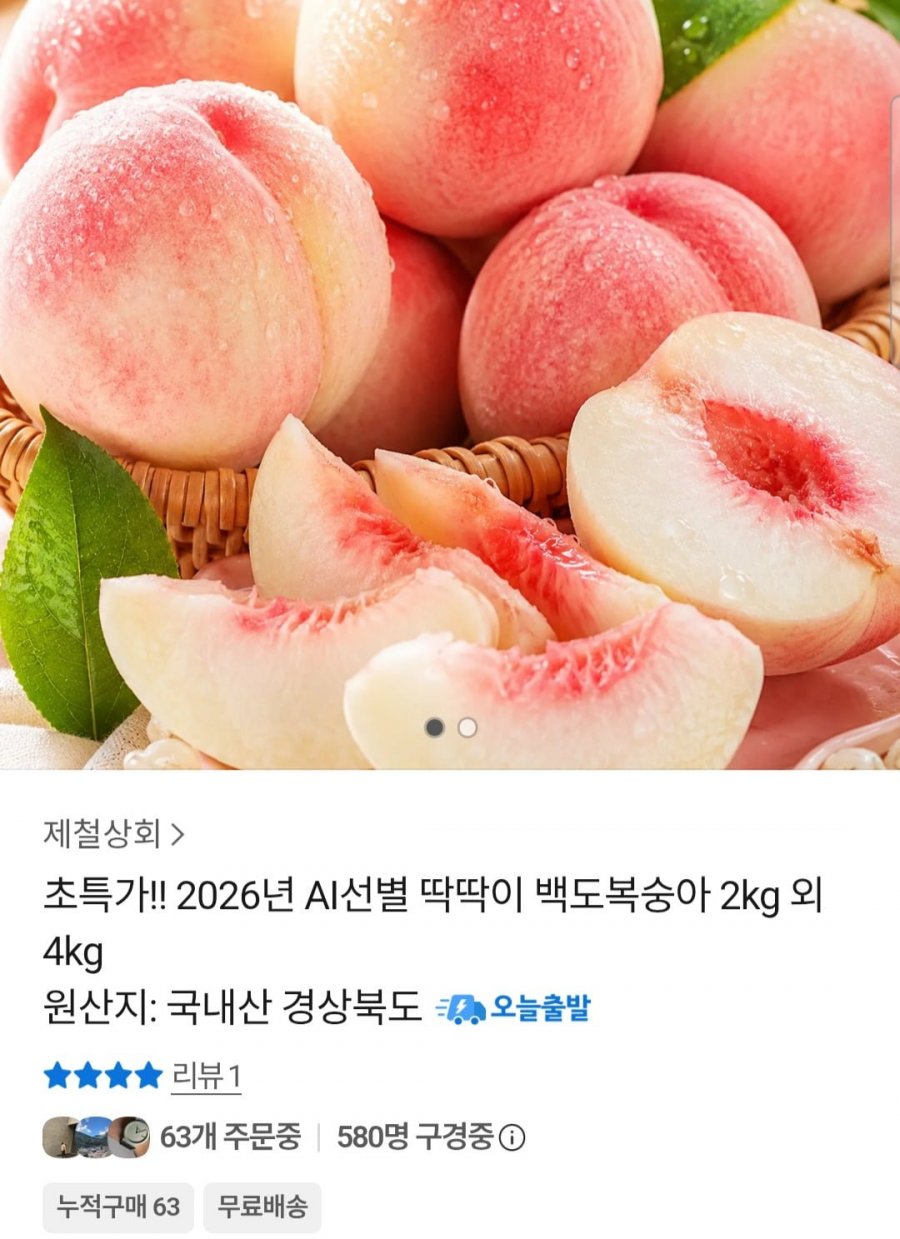 2026 딱딱이 백도복숭아 2kg 외 (10,790원 / 무료)