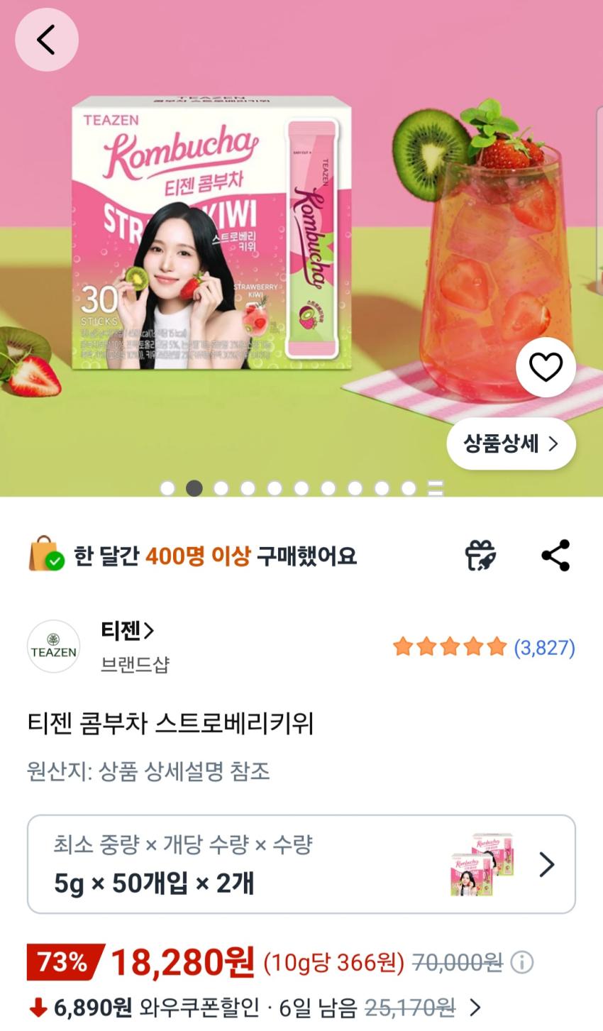 티젠 콤부차 스트로베리키위 100T 18,280원