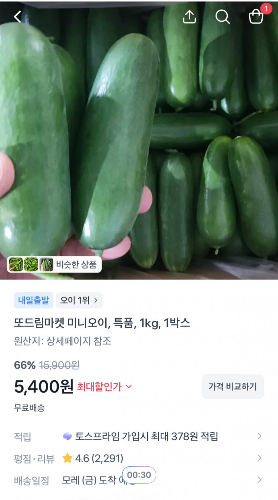 미니오이 특품 1kg (5,400원/무료)