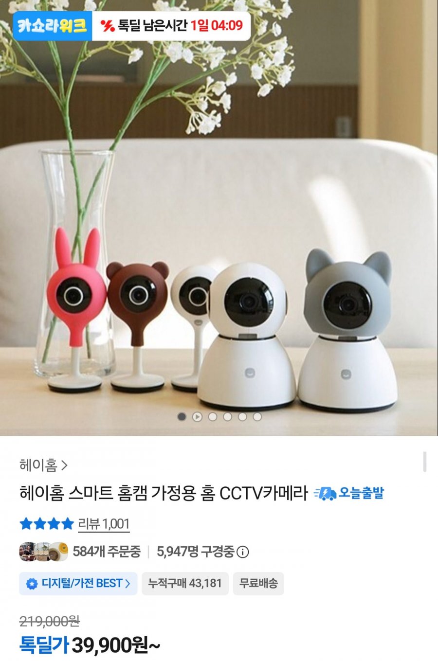 헤이홈 가정용 홈 CCTV 300만 화소 (39,900원/무료)