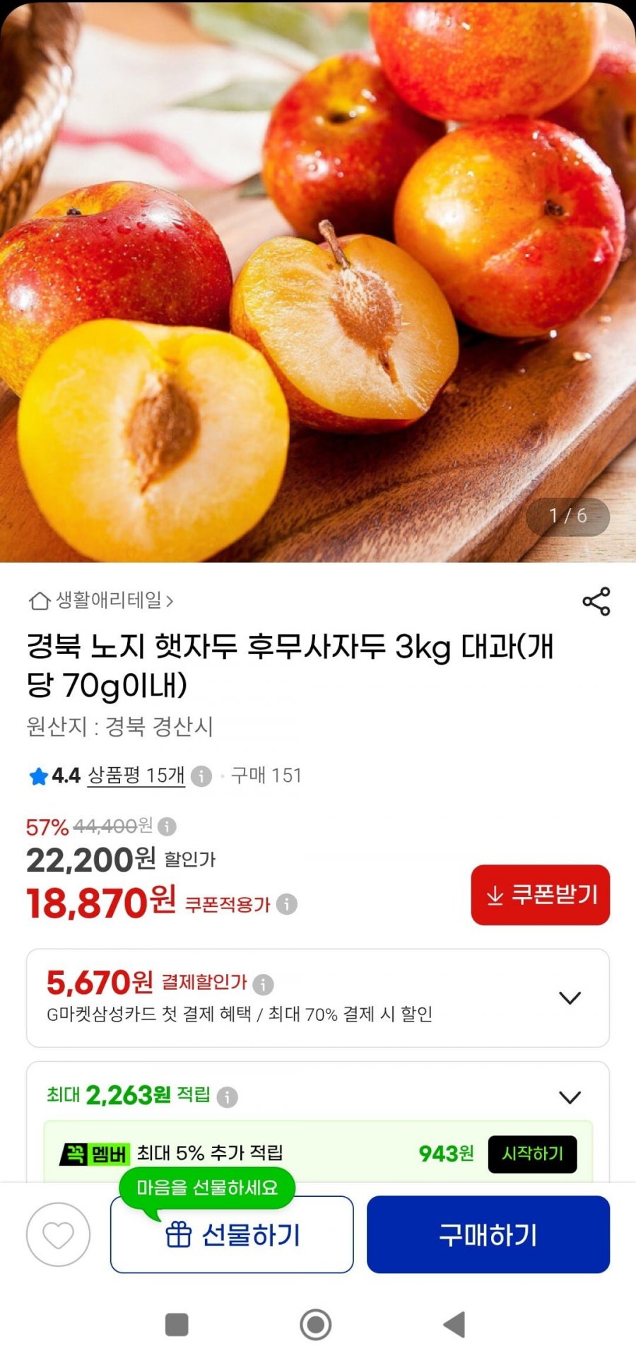 햇자두 후무사자두 3kg 대과(18,870원/무배)