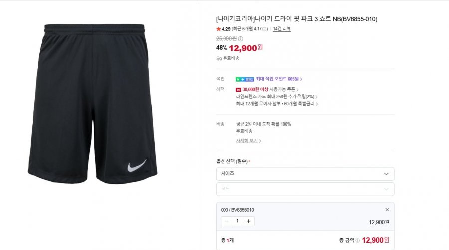 나이키 드라이 핏 파크 3 쇼트 NB (12,900원/무료)