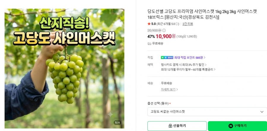 당도선별  18브릭스 고당도 프리미엄 1kg(10,900원/무료)