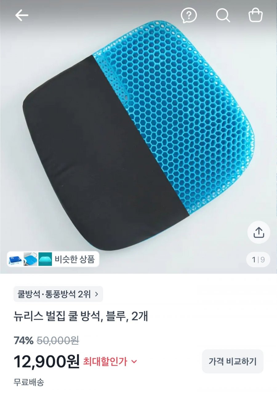 벌집 쿨 방석 1+1, 블루 (12,900원/무료)