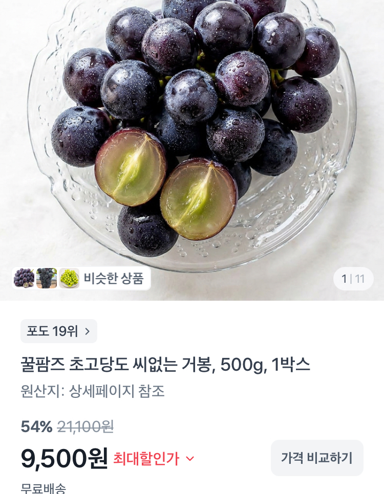 초고당도 씨없는 거봉 1kg 14800원