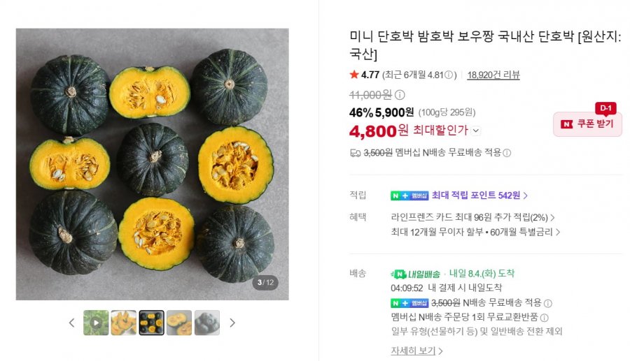 미니 단호박 밤호박 보우짱 국내산 단호박 2 kg (4,900원/네멤 무료배송)