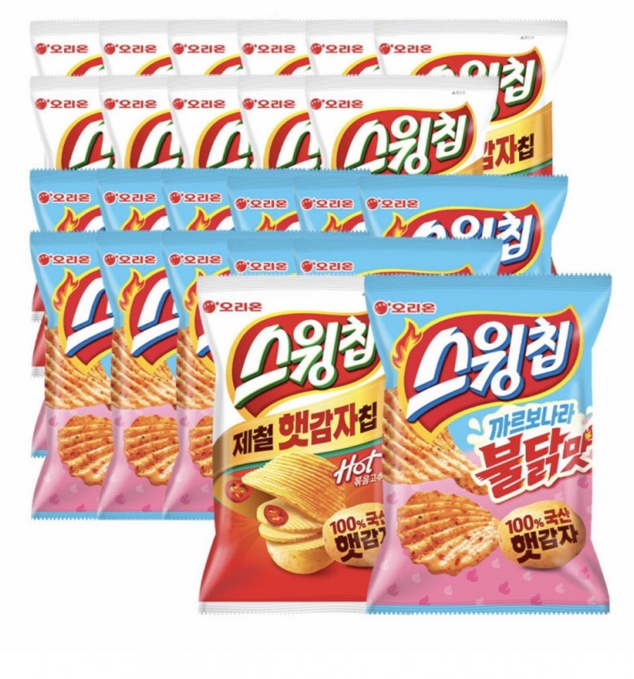 오리온 스윙칩 볶음고추장 12개입 + 까르보나라불닭맛 12개입 (카드24,500원/무료)