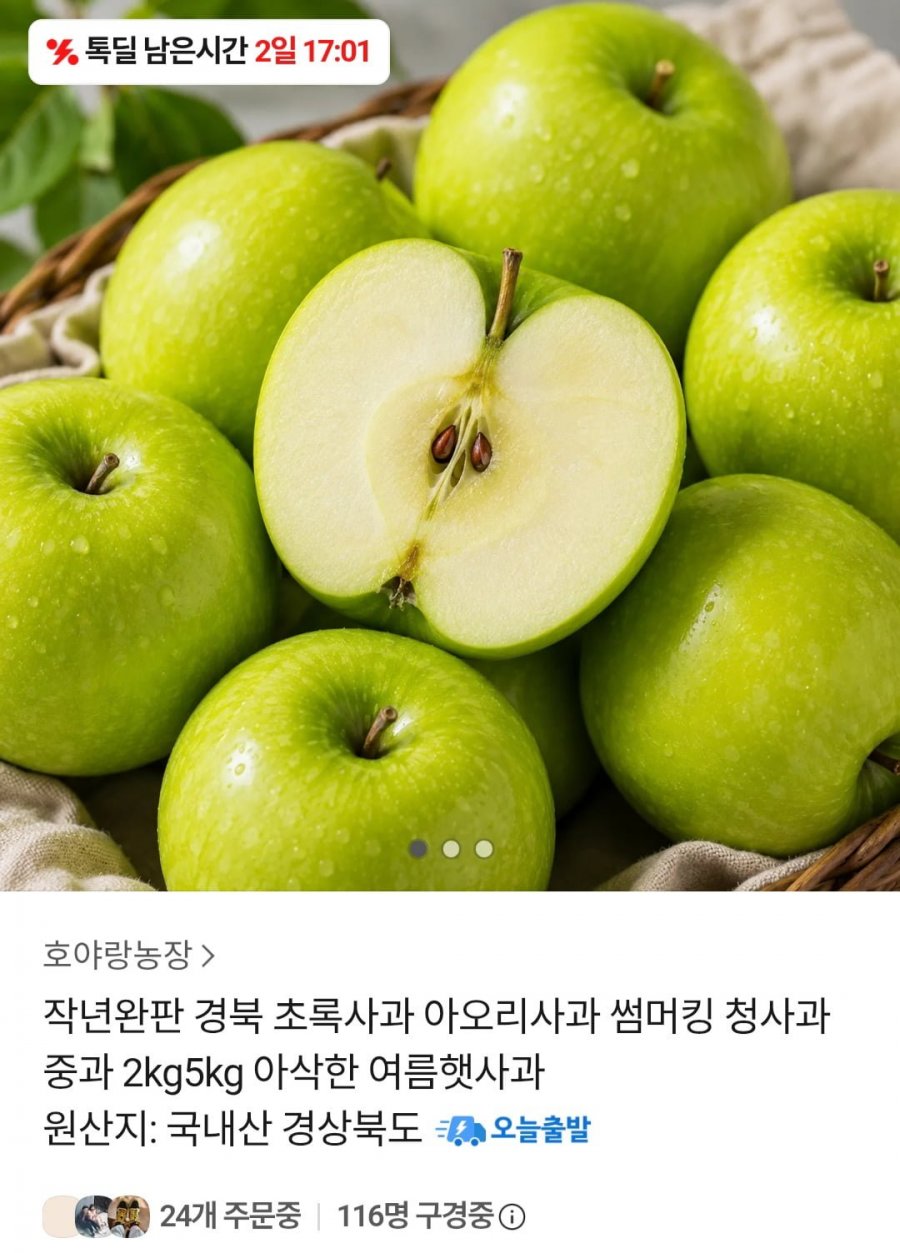 경북 초록사과 중과 2kg (7,900원 / 무배)