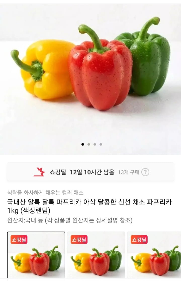 국내산 알록달록 파프리카 1kg (4,920원/무배)