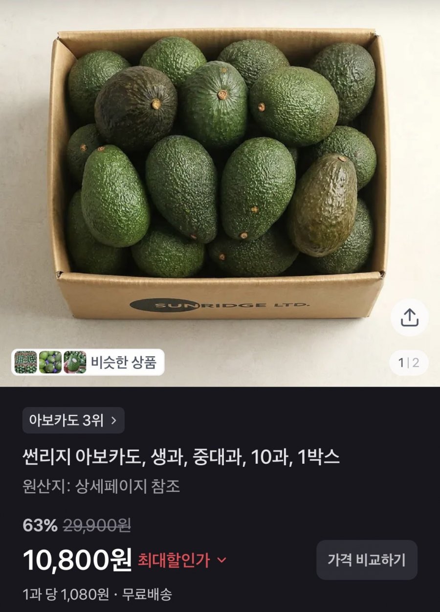 아보카도 생과 중대과 10개 (10,800원/무료)