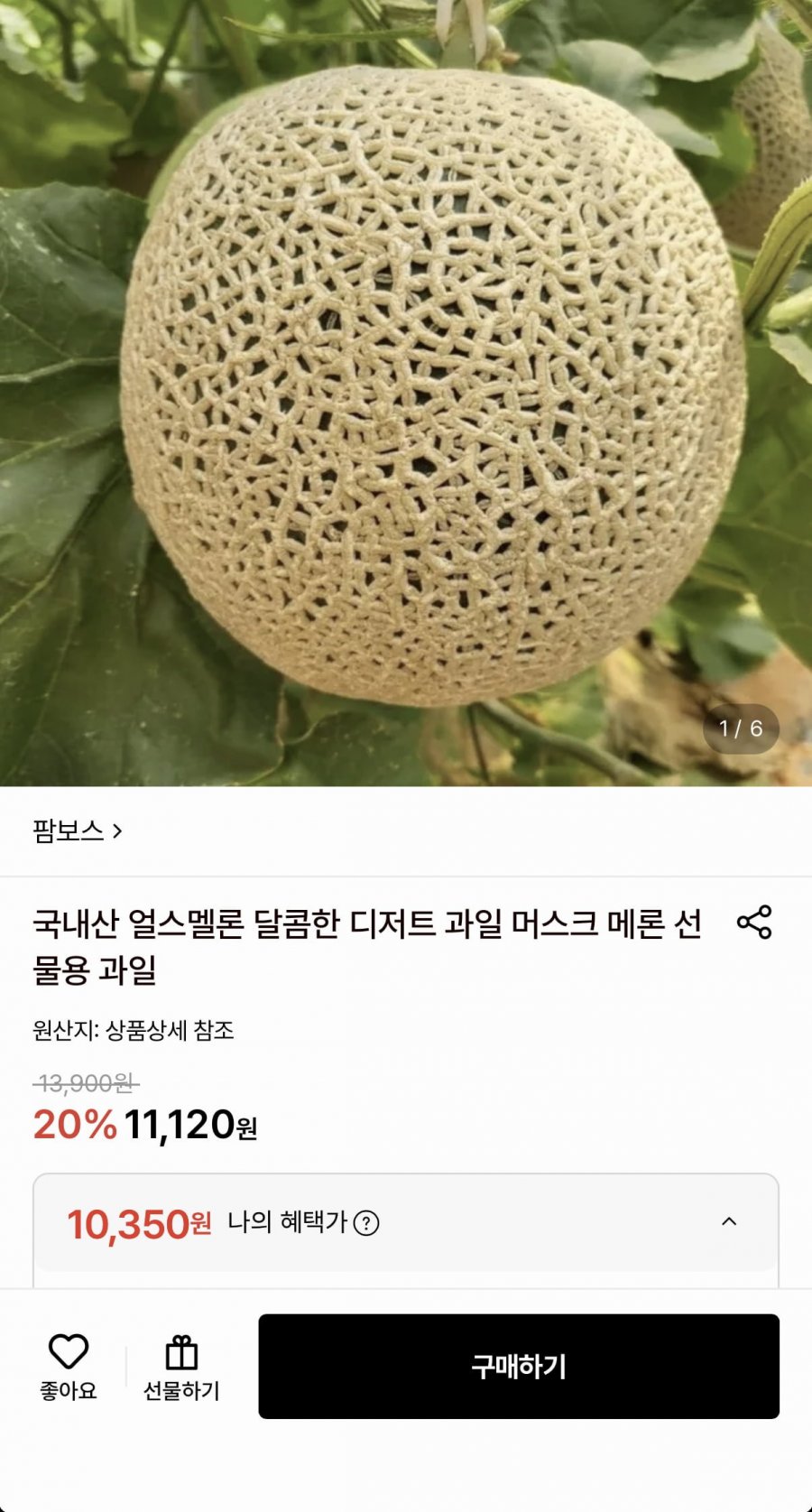 국내산 머스크 얼스 멜론 1.5kg 내외 1통 (10,350원/무료)
