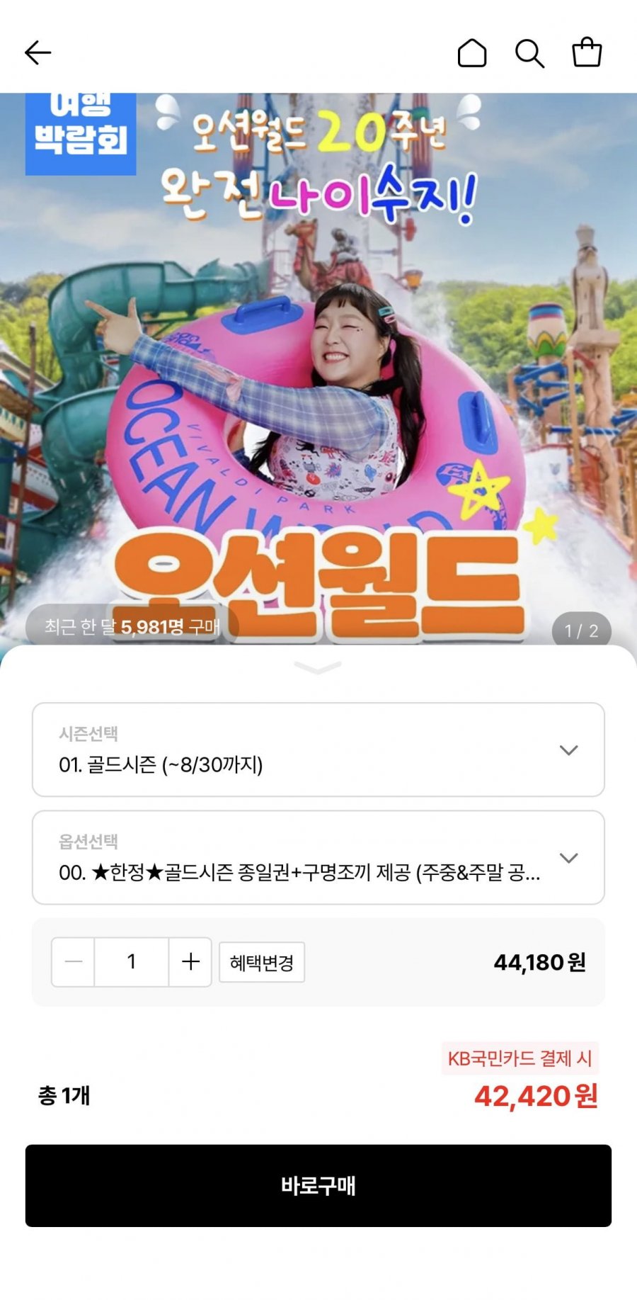 홍천 비발디파크 오션월드 종일권(42,420원/무료)