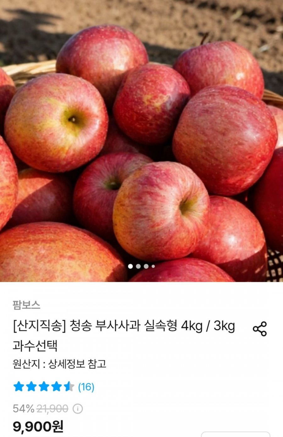 청송 부사사과 실속형 4kg (9900원/무료)