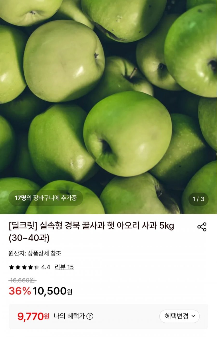 햇 아오리사과 5kg (9,770원/무료)