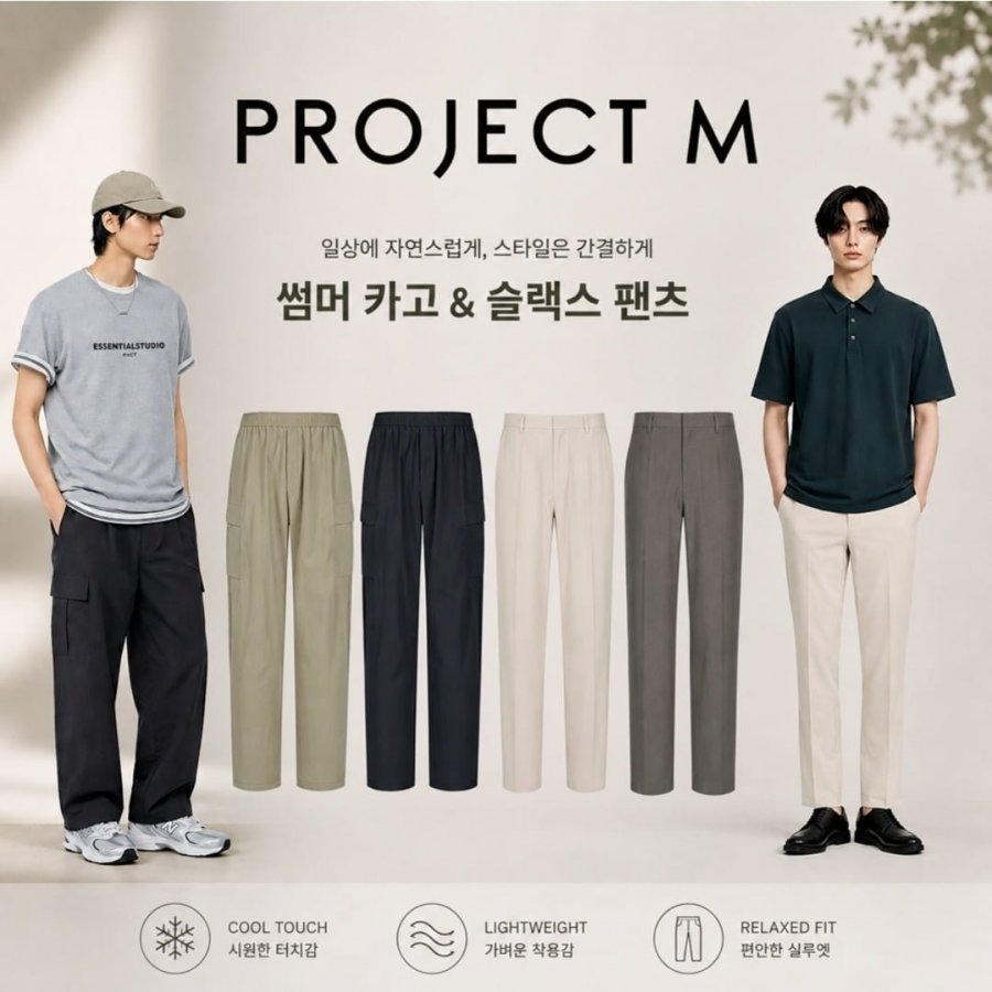 프로젝트엠 남성 26년 인기슬랙스 6종 택1 (16,870원/무료)