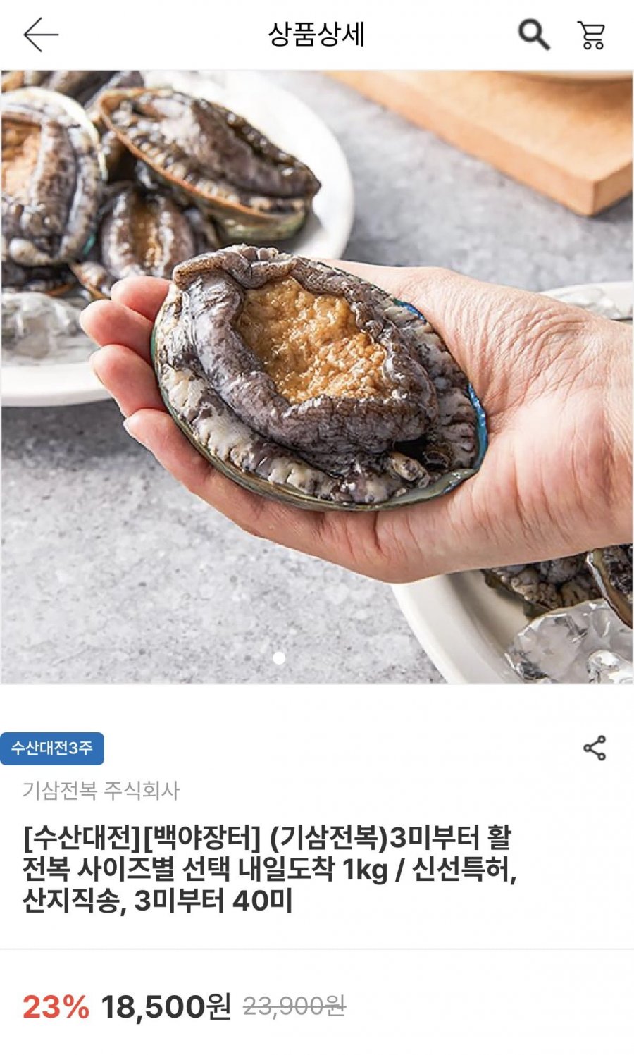 (수산대전) 국내산 활전복 1KG (6-8미) (12,720원/무료)