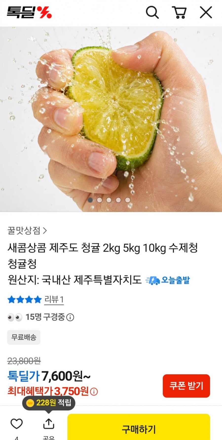 새콤상콤 제주도 청귤 3kg (9,600/무배)