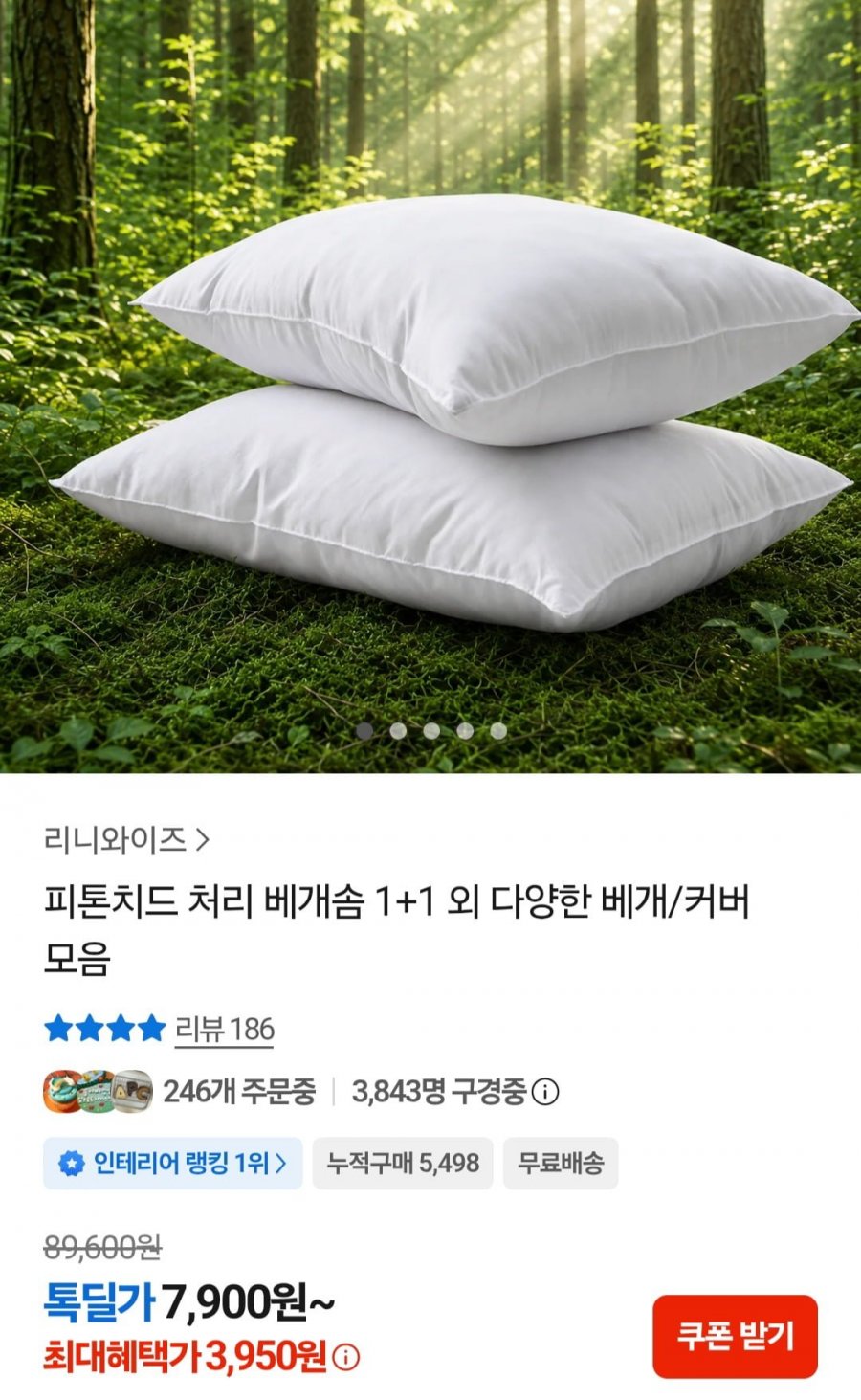 피톤치드 항균 베개솜 1+1 (7,900원/무료)