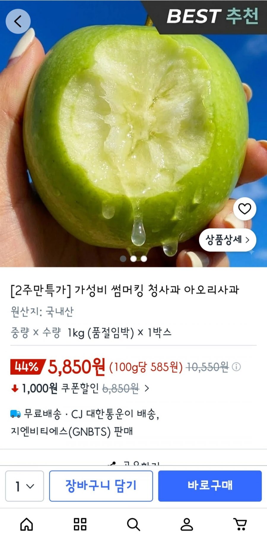 아오리사과 1kg (5,850원/무료)