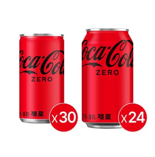 코카콜라 제로 350ml 24캔 + 190ml 30캔 (27,027원/무료)