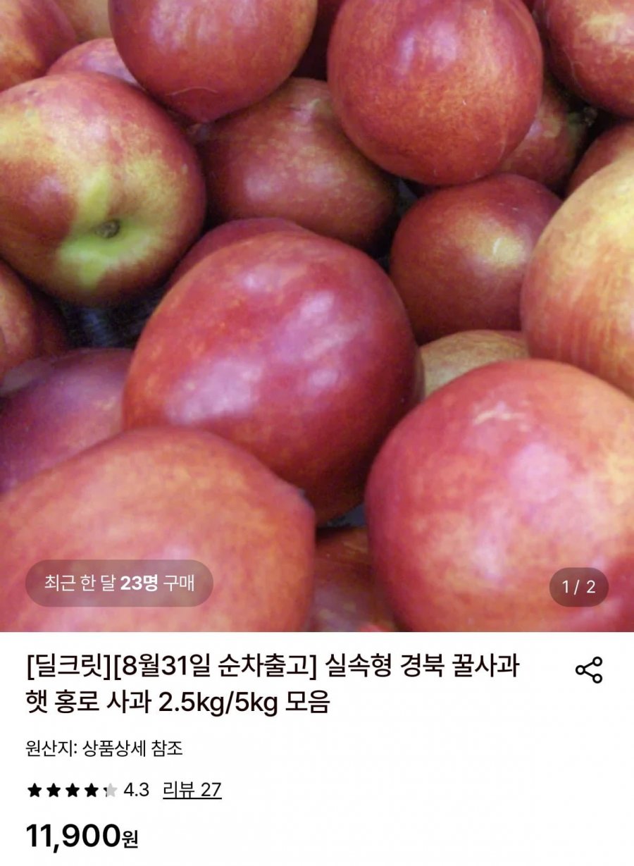실속형 경북 꿀사과 햇 홍로 사과 2.5kg (11,900원/무료)