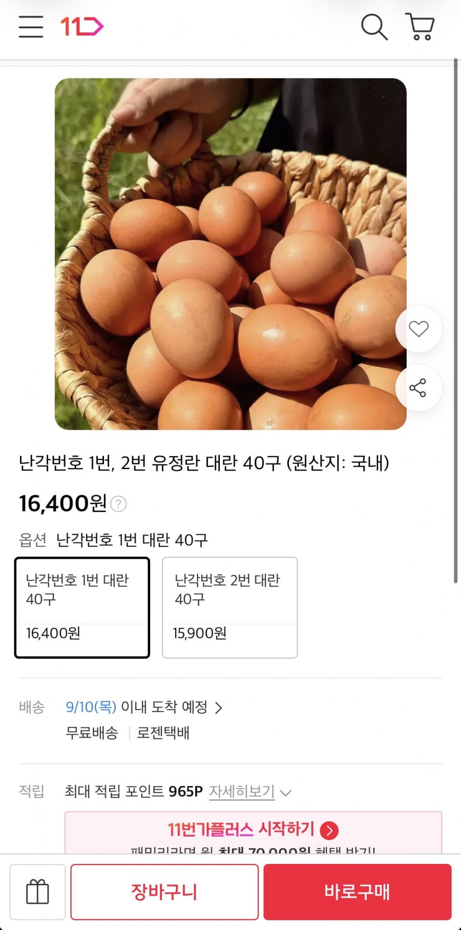 난각번호 1번 대란 40구 (16,400원/무료)