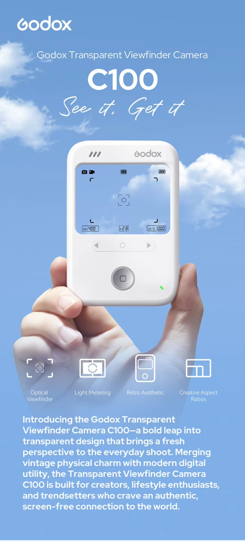 Godox C100 투명 뷰파인더 카메라 ($23.74 코인)