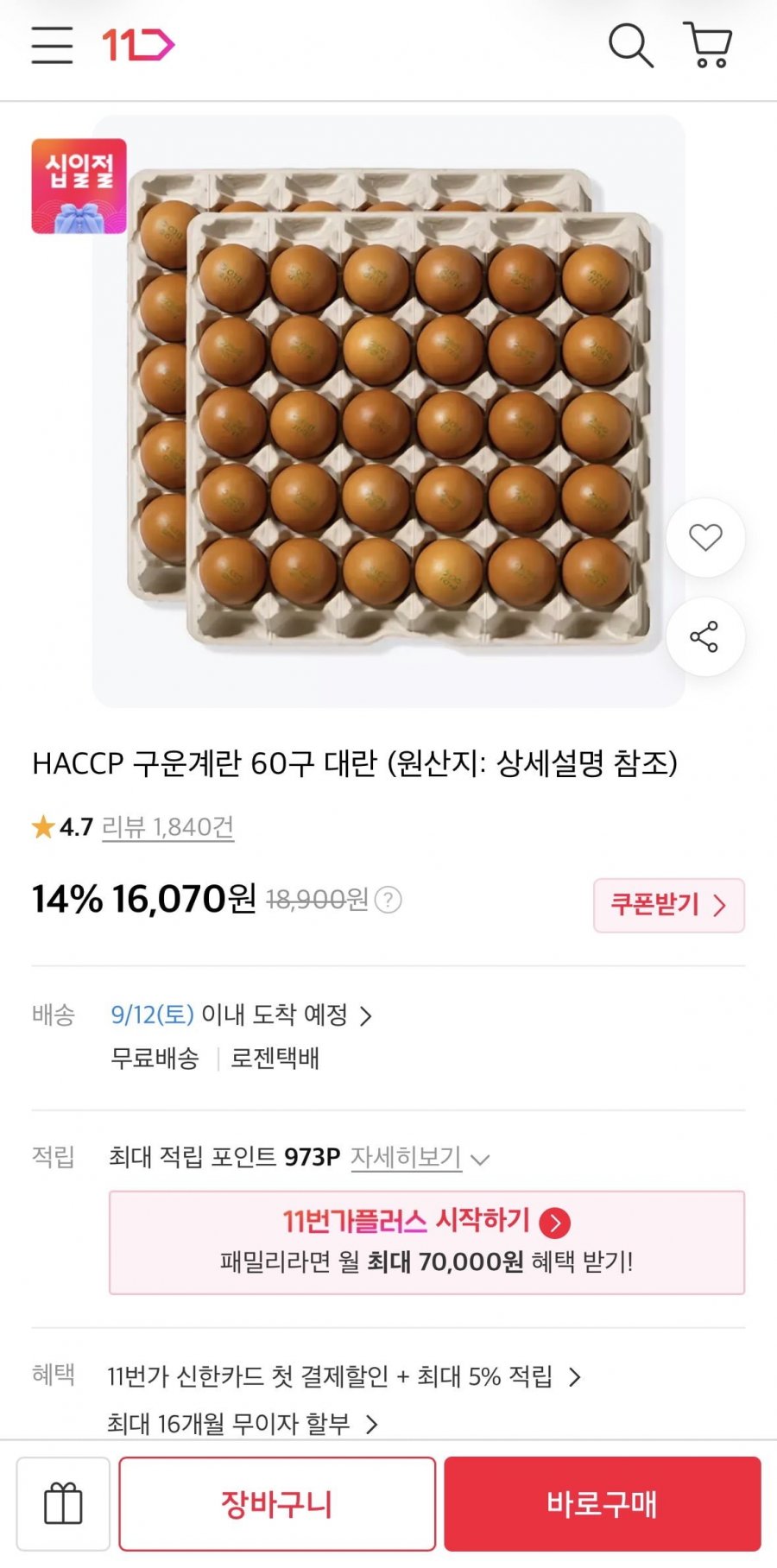 구운란 60구 대란 (16,070원/무료)