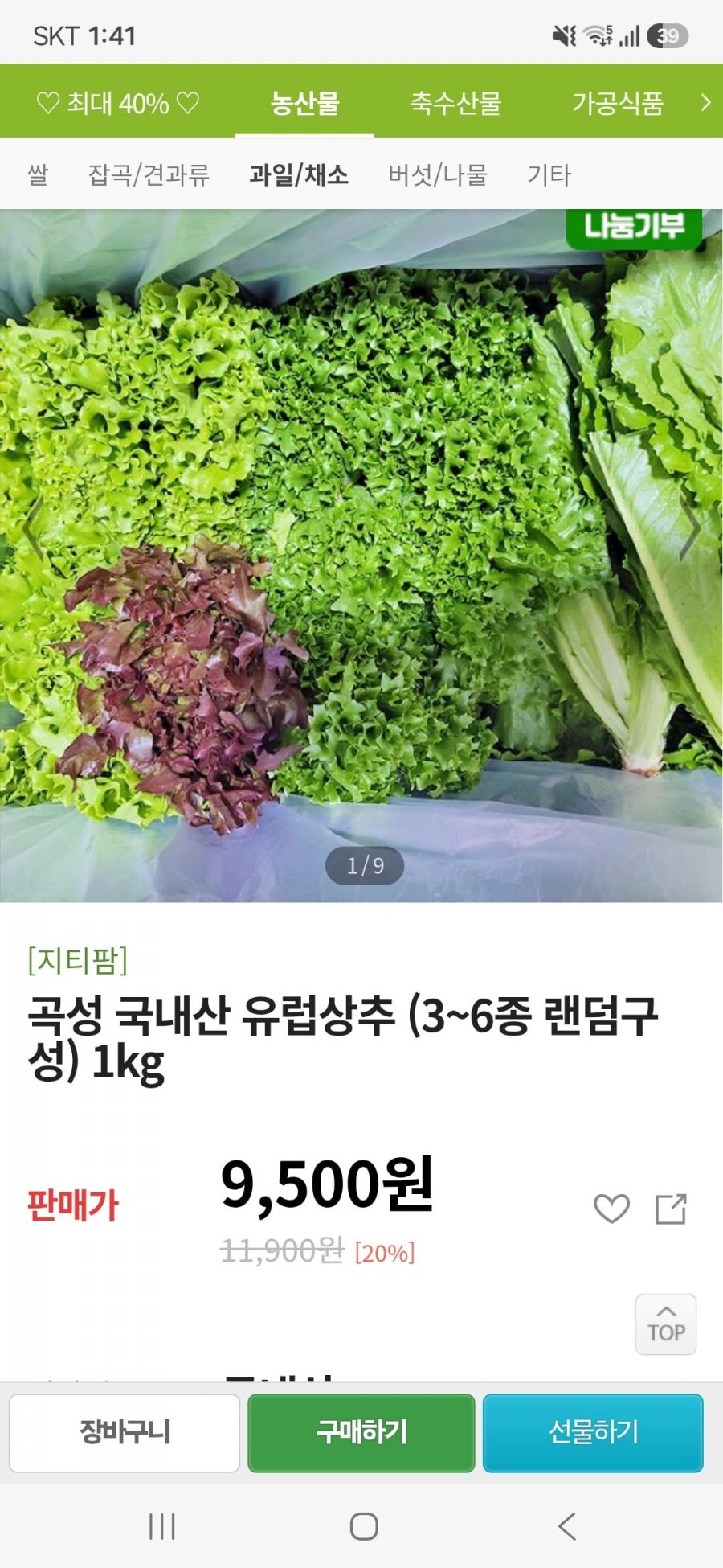 곡성 국내산 유럽상추 (3~6종 랜덤구성) 1kg(7,320원/무료)