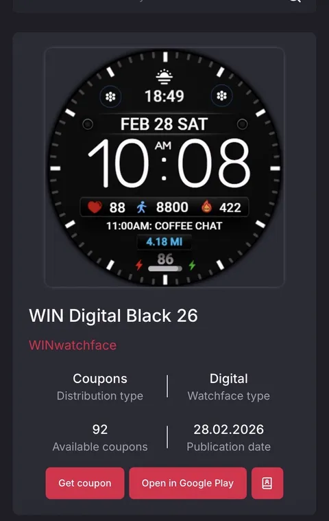 Minimal Black Watch Face WIN26 무료 쿠폰