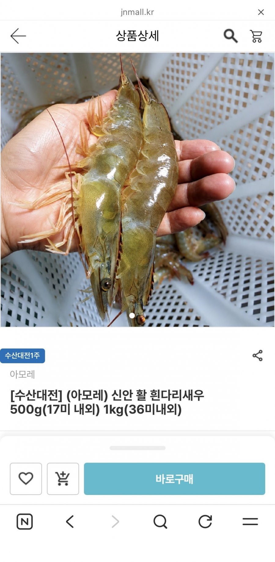 신안 활 흰다리새우 1kg(36미내외) (14,820원/무료)