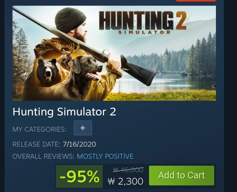 Hunting Simulator 2 95% 세일 2300원