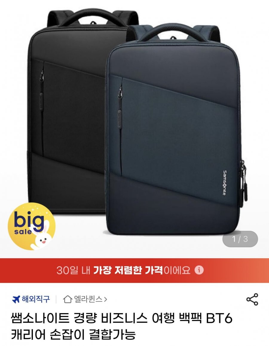 직구 쌤소나이트 경량 비즈니스 여행 백팩 BT6 (39,930원/무배)