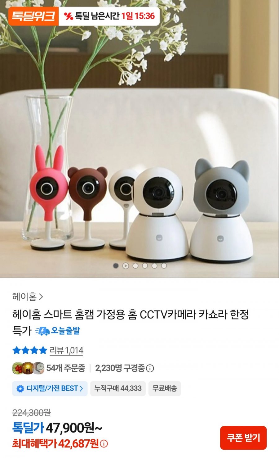 헤이홈 스마트 홈캠 고정형 (42,687원/무료)
