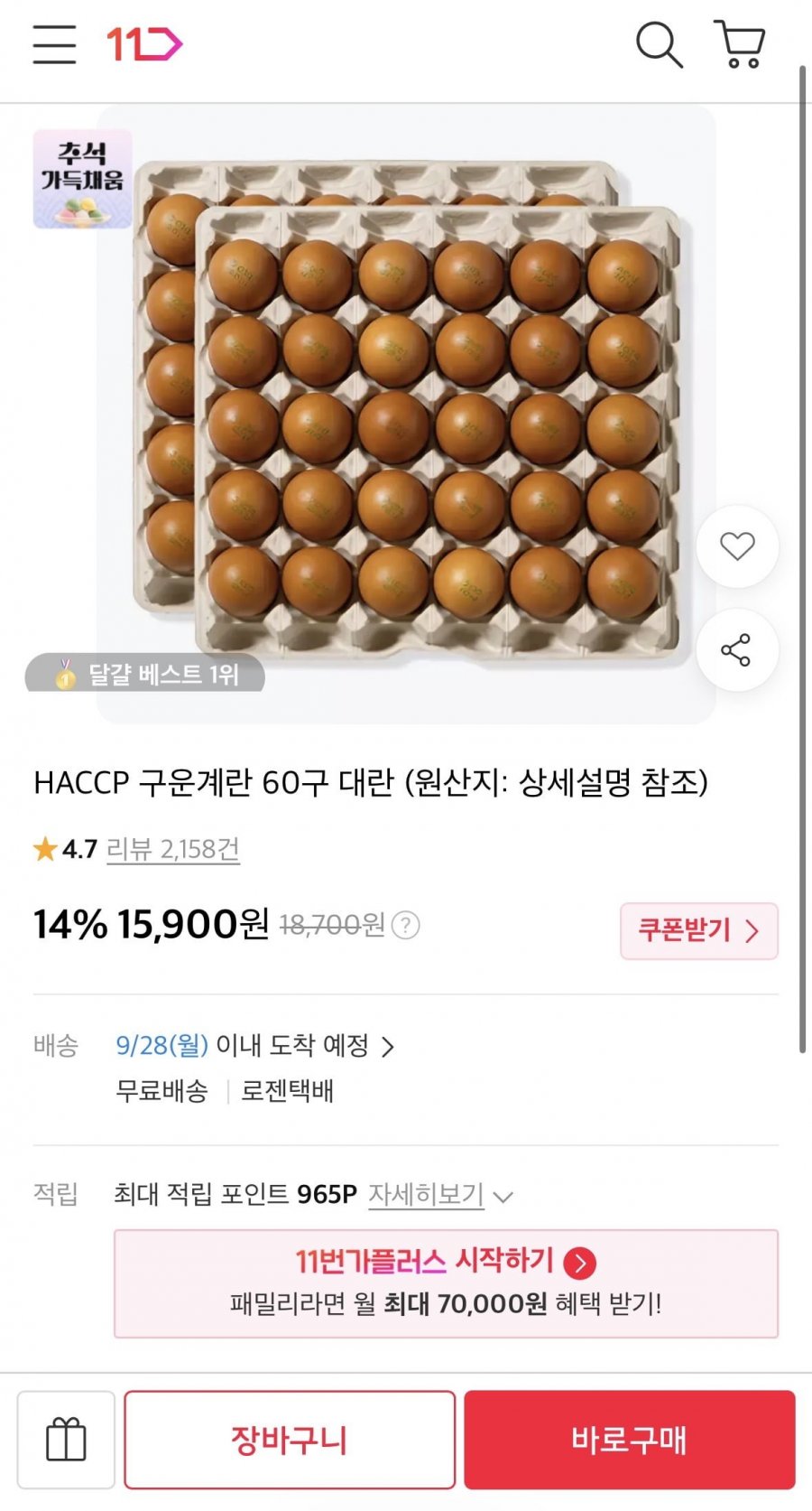 구운란 대란 60구 (15,900원/무료)
